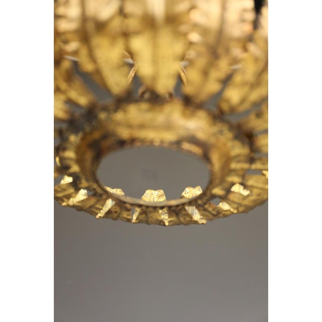 Mid-Century Spanish Sunburst Ceiling Light in Gilt Iron, c.1950s by Unknown for Unknown For Sale - Image 4 of 17