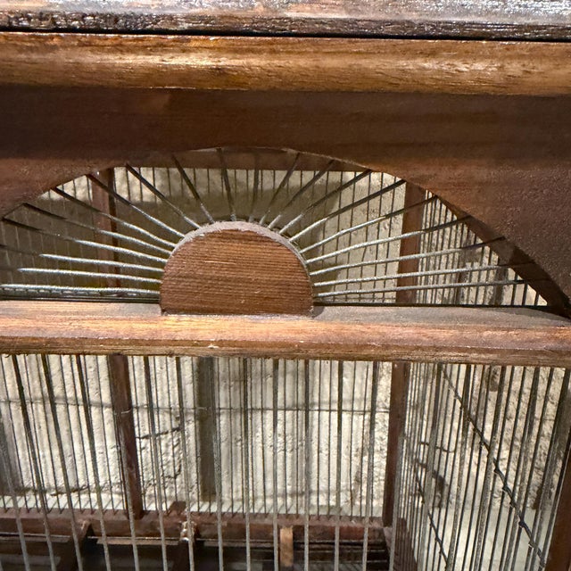 Vintage Victorian Architectural-Style Wooden Birdcage Wood Steel For Sale In San Diego - Image 6 of 12
