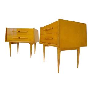 Pair of Honey Amber Lacquer Edmond Spence Two Drawer Nightstands End Tables