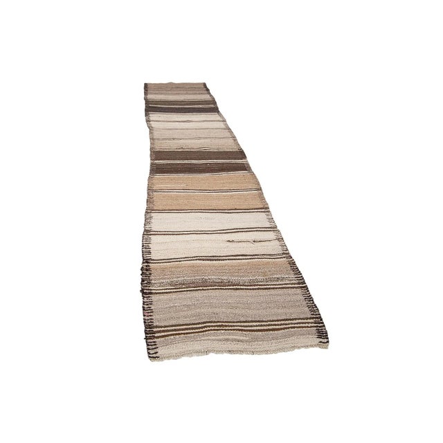 Traditional Vintage Natural Brown Kilim Runner For Sale - Image 3 of 6