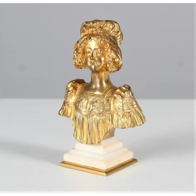Cream Gilded Bronze Bust of a Young Woman by Eugene Hannoteau, 1900 For Sale - Image 8 of 9