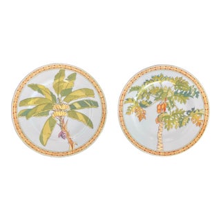 Vintage Coastal Banana and Papaya Tree Plates Andrea by Sadek - A Rare Pair For Sale