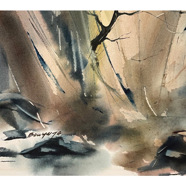 Brigitte Bowyer Carey landscape, watercolor on paper, dated 1974 and signed lower left. Born in Germany, Carey lived in...