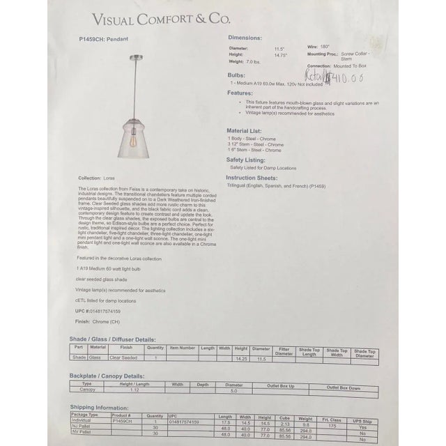 Metal Feiss for Visual Comfort Transitional Pendant For Sale - Image 7 of 8