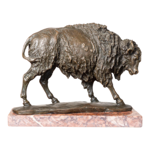 20th-Century French Bronze Sculpture of a Bison on a Marble Base