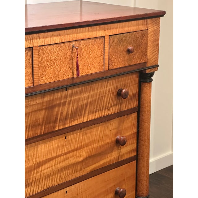 Traditional American Empire Curly and Bird’s Eye Maple Chest, Circa 1830. For Sale - Image 3 of 15