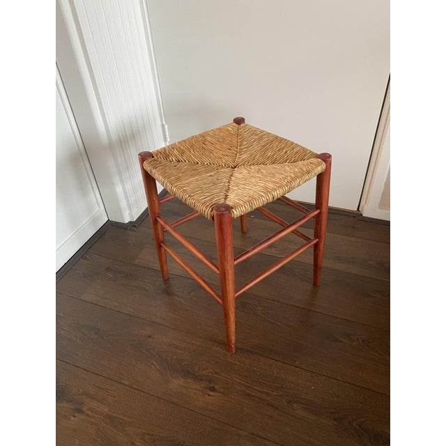1960s Mid-Century Wicker and Beech Stool, 1960s For Sale - Image 5 of 8