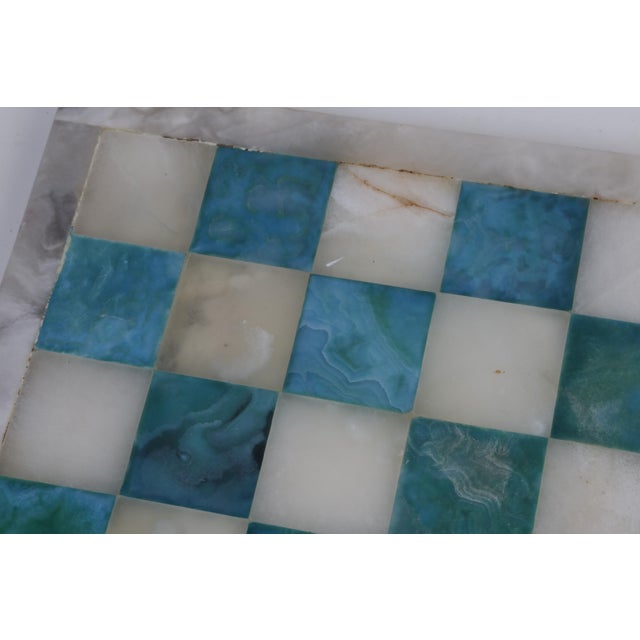 Stone Vintage Large Emerald Green Marble Stone Inlaid Chess Board Alabaster Handcrafted 1950's For Sale - Image 7 of 8
