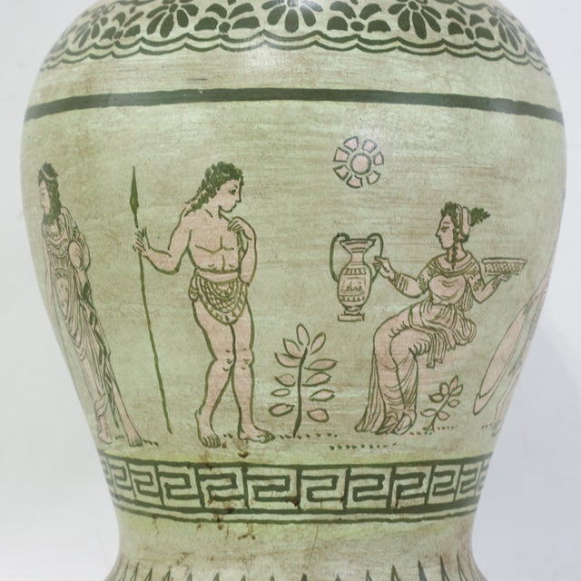 Pair of Vintage Hand-Painted Neoclassical Greek Revival Ceramic Temple Jar Table Lamps For Sale - Image 14 of 15