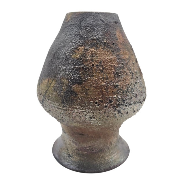 Ceramic Studio Pottery Iron-Saturated Stoneware Vase – Tenmoku Glaze 8" For Sale - Image 7 of 13