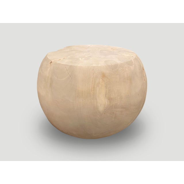 Wood Andrianna Shamaris Bleached Teak Wood Drum Side Table For Sale - Image 7 of 18