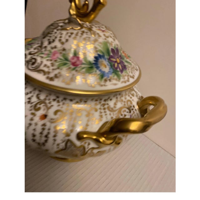 Late 19th Century Antique 19th Century Hand Painted and Gilt Porcelain Covered Center Bowl, Tureen For Sale - Image 5 of 10