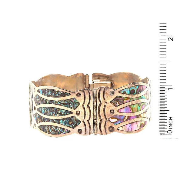 Mexican Mexican Diaz Santoyo Sterling Silver Fish Abalone Design Cuff Bracelet- Beauty Hallmarked For Sale - Image 3 of 4