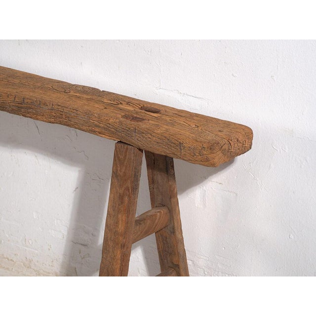 Brown Antique Chinese Wooden Bench For Sale - Image 8 of 9