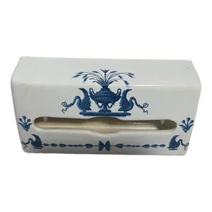 1970s Paris France Lamballe Blue White Porcelain Tissue Holder Box