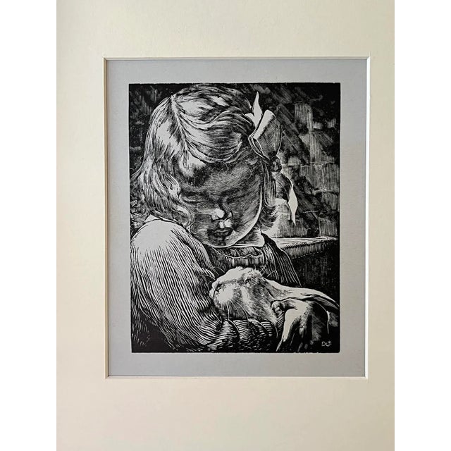 Original vintage woodblock print by Dan Burne Jones (American, 1908 – 1995) titled Affection, 1930 Signed in the block to...