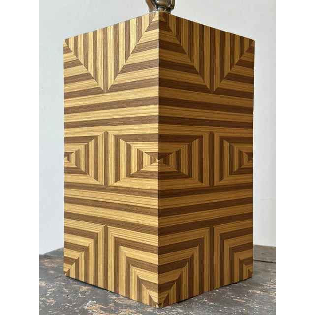 Vintage Large-Scale Striped Parquetry Table Lamp, Circa 1970s-80s For Sale - Image 10 of 18