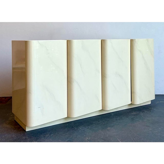 Cream Vintage Postmodern Wave Front Credenza For Sale - Image 8 of 12