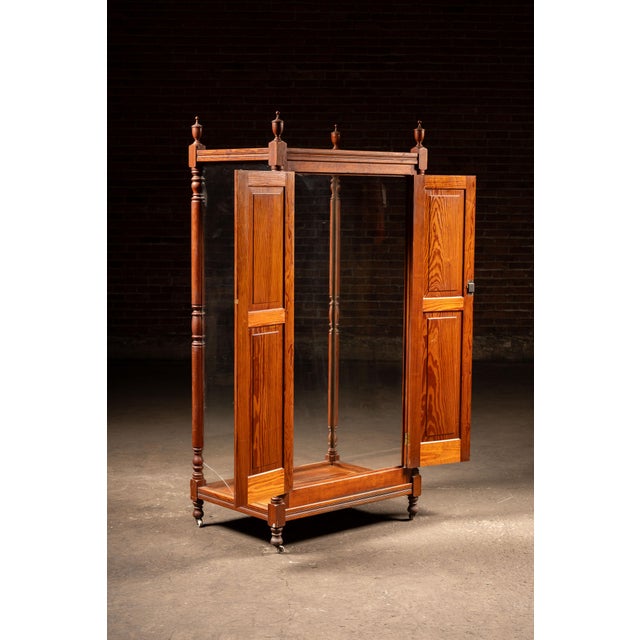 Late 19th Century Tall Victorian Oak Rolling Glass Display Cabinet For Sale In Chicago - Image 6 of 12