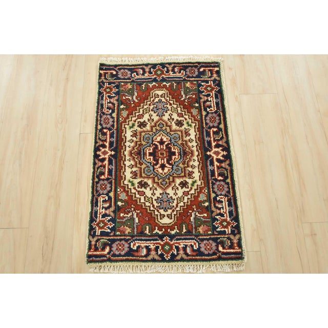 Tribal Heriz Rug 2’1” X 3’2” Ivory Wool Tribal Hand-Knotted Oriental Carpet For Sale - Image 3 of 8