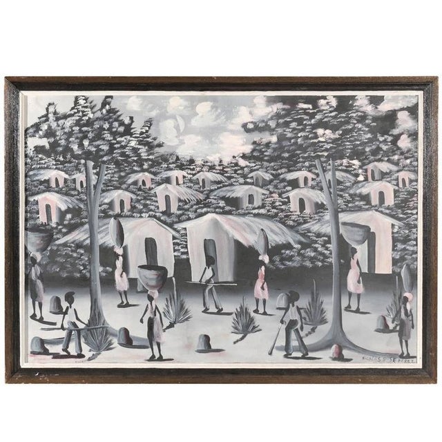 Gray Vintage Haitian Village Painting For Sale - Image 8 of 8