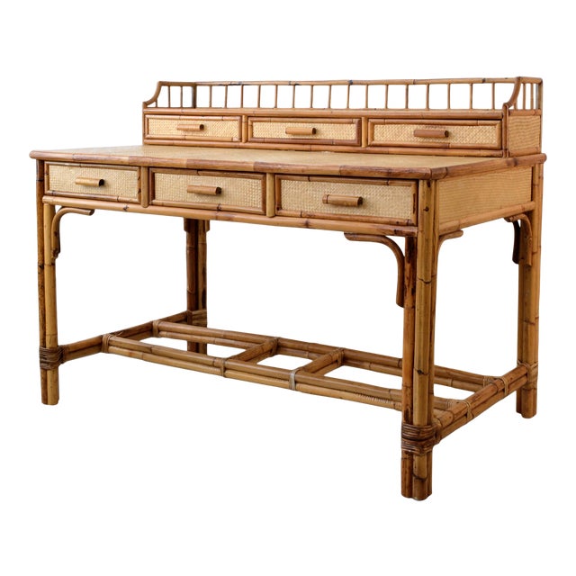 1970s Bamboo Rattan Boho Executive Desk and Chair Chairish