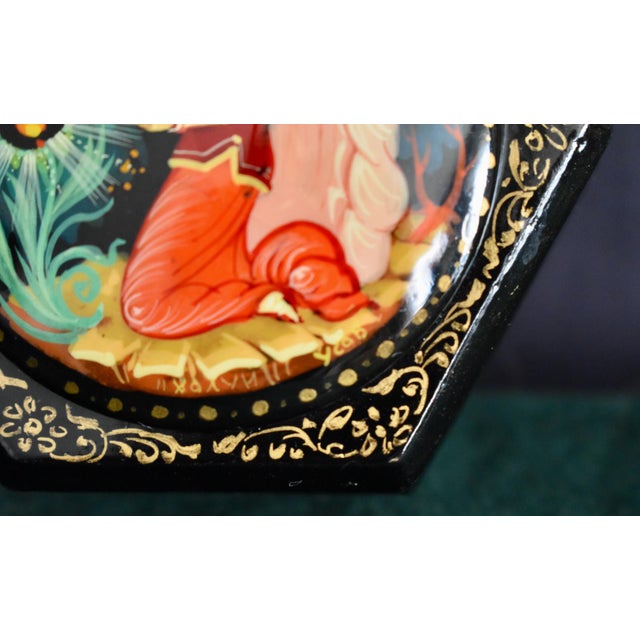 Vintage Russian Lacquer Box Painted Fairy Tale Scarlet Flower Trinket Signed For Sale - Image 11 of 16