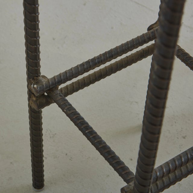 Brutalist Forged Iron + Cognac Leather Stool, France 1960s For Sale - Image 9 of 11