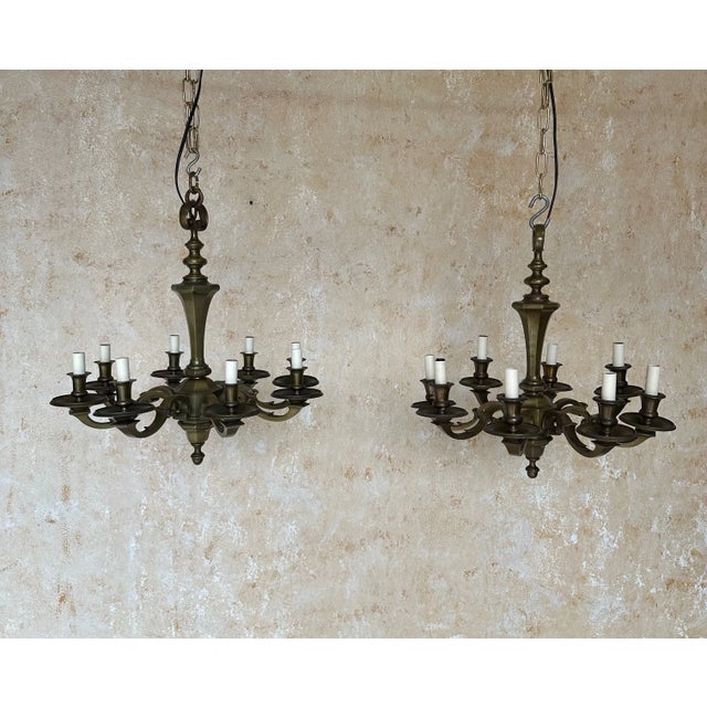 Small French 1940's Bronze Chandelier For Sale - Image 10 of 11