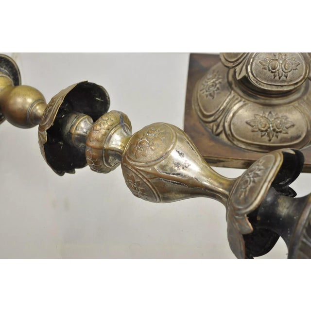 Antique Fraget N Plaque Renaissance Sabbath Brass Gilt Candlesticks - a Pair For Sale - Image 12 of 12