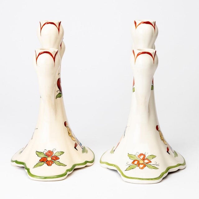 Mid 20th Century Rörstrand Daldansen Folk Art Candelabra Pair, Swedish Mid-Century For Sale - Image 5 of 12