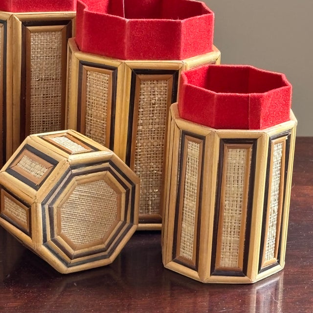 1960s Bamboo & Rattan Octagonal Nesting Boxes — Set of 3 For Sale - Image 11 of 17