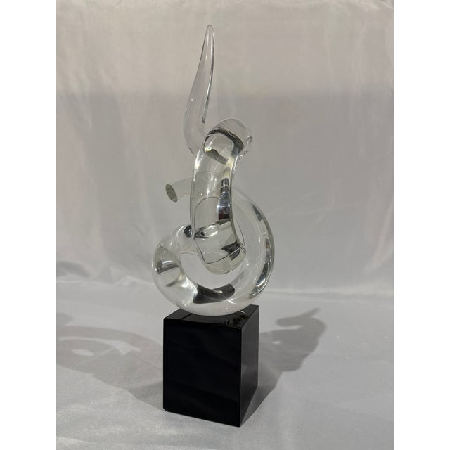 Transparent Signed Murano Master, Archimede Seguso Abstract Glass Sculpture on Black Base. For Sale - Image 8 of 13