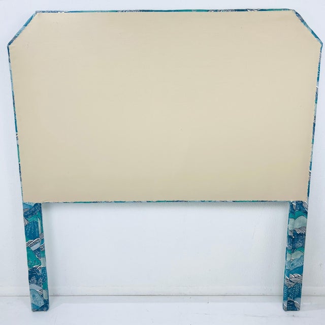 Queen Headboard Upholstered in Teal/Blue Kelly Wearstler Fabric For Sale - Image 4 of 12