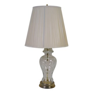 Vintage Neoclassical Revival Brass & Cut Crystal Mantel Vase Urn Table Lamp 31" For Sale