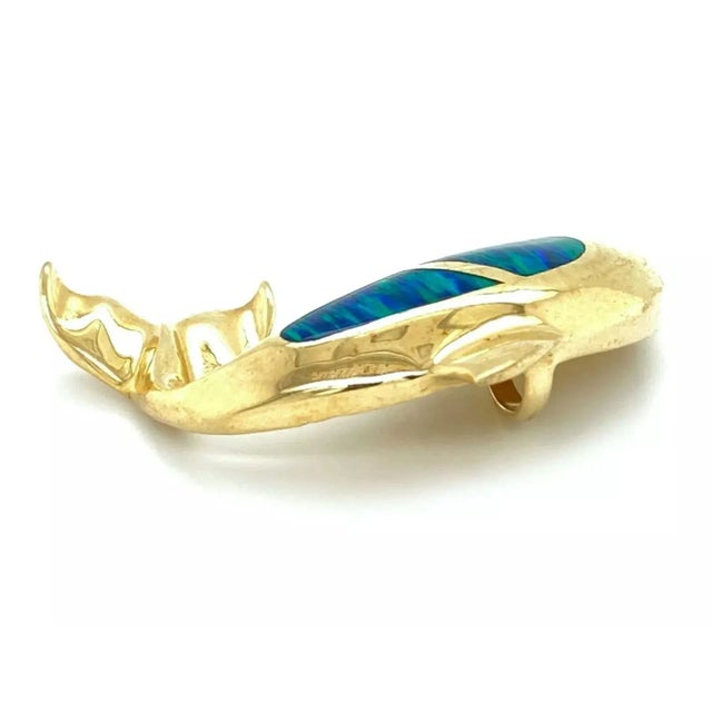 Contemporary Late 20th Century 15703 - Opal Inlay Dolphin 14k Yellow Gold Charm Pendant For Sale - Image 3 of 7