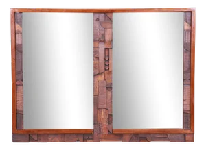 Paul Evans Style Lane Pueblo Brutalist Oak Framed Double Mirror, 1970s