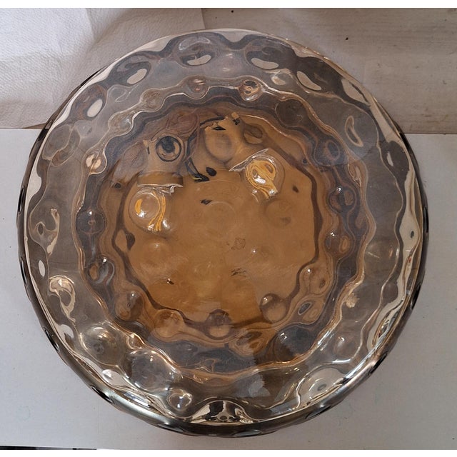 Goldenrod Vintage Ceiling Lamp with Patinated Brass Trim and Amber-Tinted Glass Shade, 1970s For Sale - Image 8 of 9
