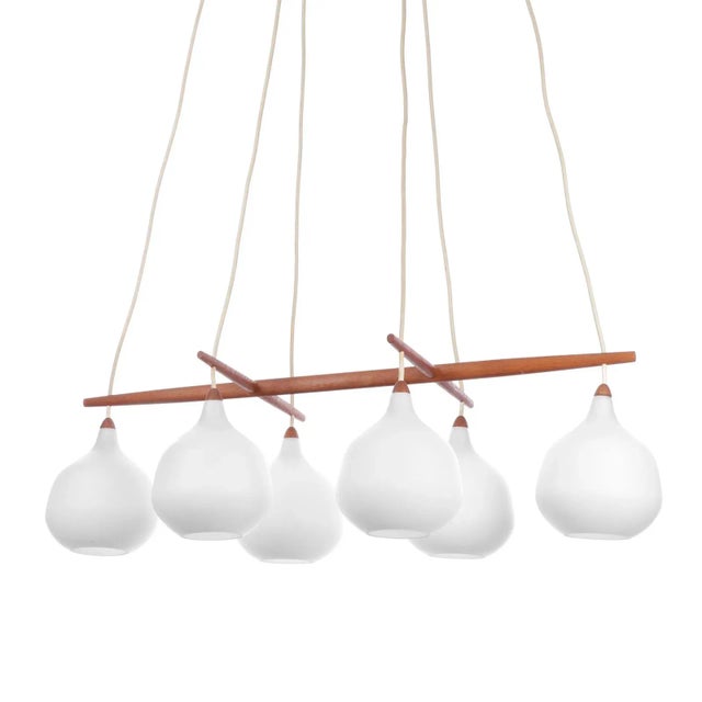 Wood Vintage Pendant Lamp in Teak & Glass by Uno & Östen Kristiansson for Luxus, 1950s For Sale - Image 7 of 7