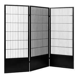 Large Three-Panel Black Slatted Room Divider Screen — Japandi Style Architectural Folding Screen