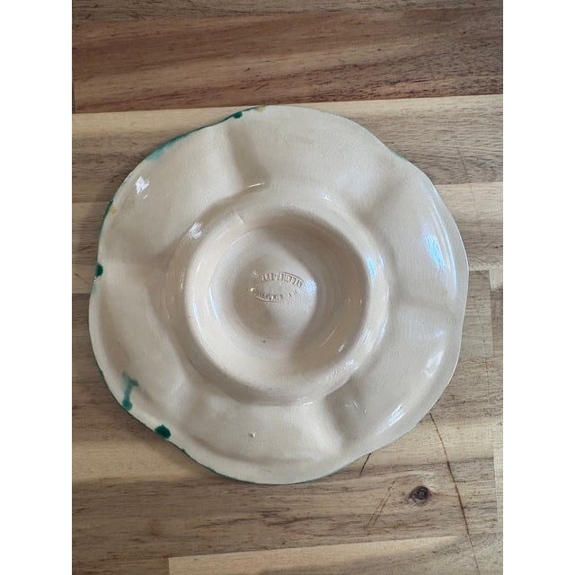 French Provincial Antique French Faience Oyster Plate, Foucard-Jourdan Vallauris, Mottled Green Flambe Glaze, Early 20th Century For Sale - Image 3 of 5