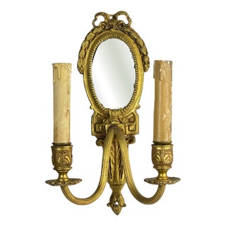 Antique French Gilt Bronze Wall Sconce with Mirror, 1890 For Sale