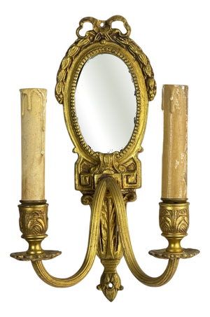 Antique French Gilt Bronze Wall Sconce with Mirror, 1890