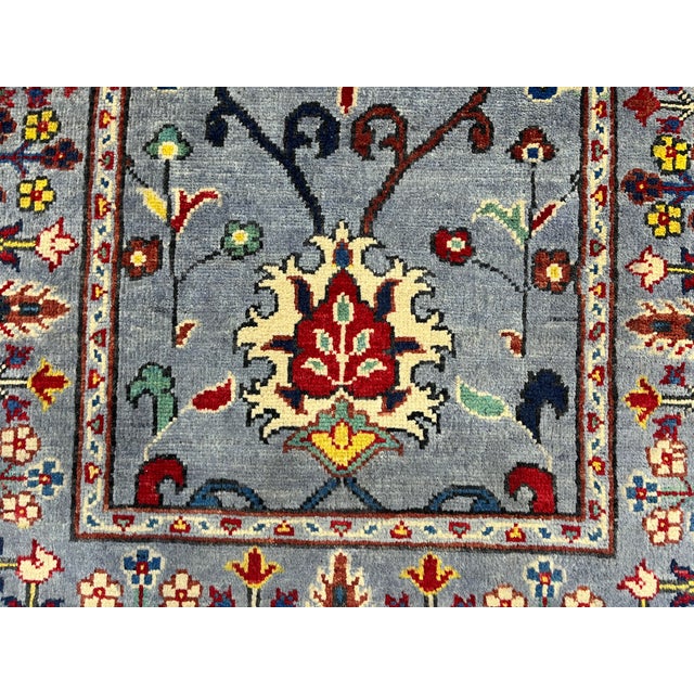 Blue Gray and Red Floral Wool Runner Rug, Persian Style, 2'9" X 9'7" For Sale - Image 6 of 17