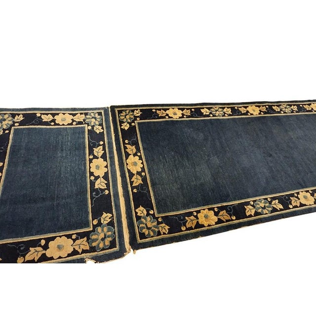 Contemporary 1920s Navy Blue Solid Minimalist Deco Antique Chinese Peking Runner Rug For Sale - Image 3 of 11