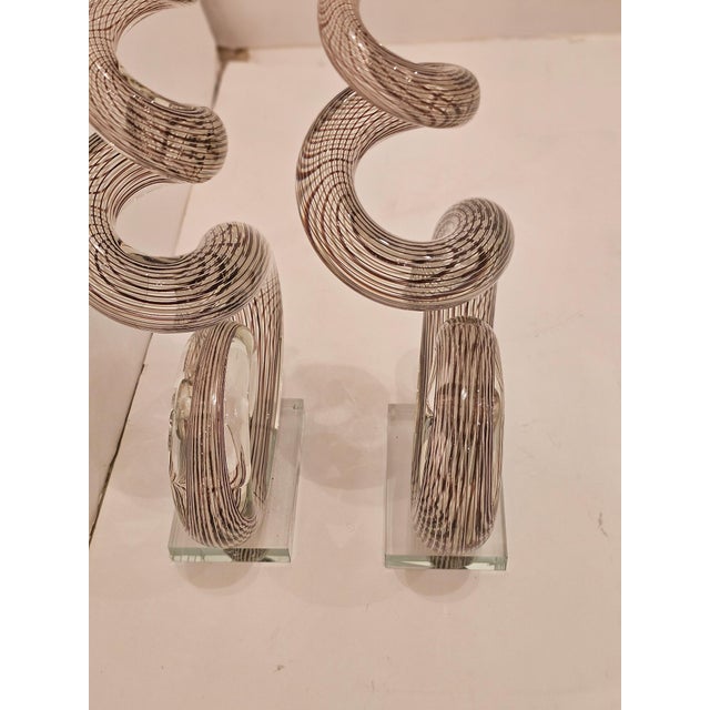 Transparent Murano Curliecue Blown Glass Sculptures -a Pair For Sale - Image 8 of 9