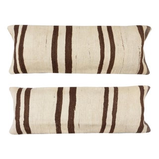 12"x35" SET OF 2 - Hemp Kilim Cushion Covers. A pair of Lumbar Pillow Covers For Sale