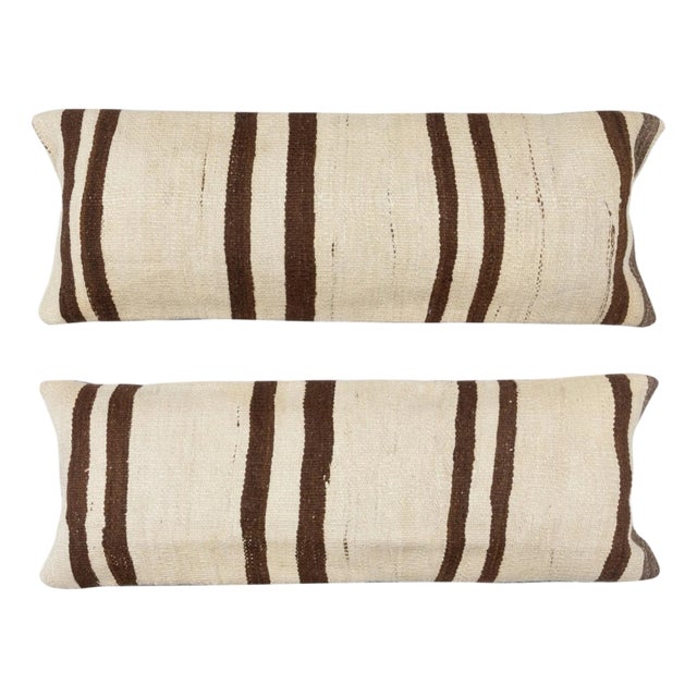 12"x35" SET OF 2 - Hemp Kilim Cushion Covers. A pair of Lumbar Pillow Covers For Sale