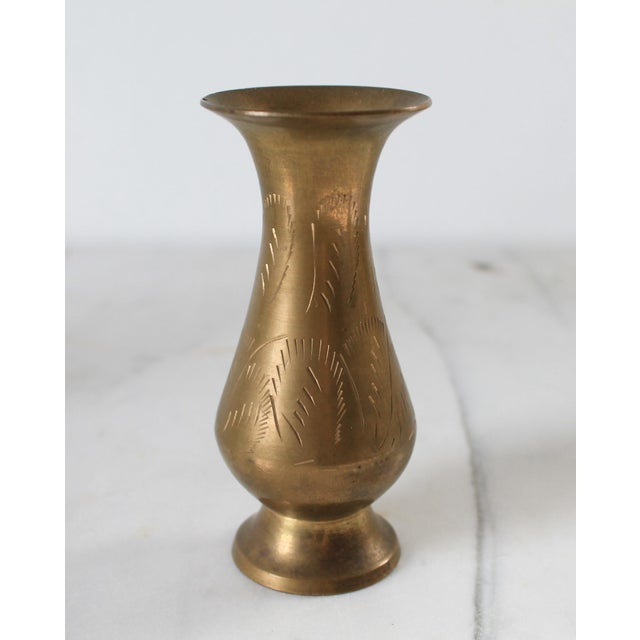Mid-Century Modern Vintage Etched Brass Bud Vases S/3 For Sale - Image 3 of 8