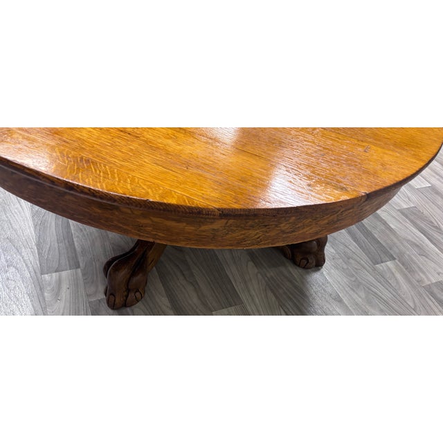 Antique Victorian 44” Round Quarter Sawn Tiger Oak Coffee Table Cocktail Table For Sale - Image 14 of 14